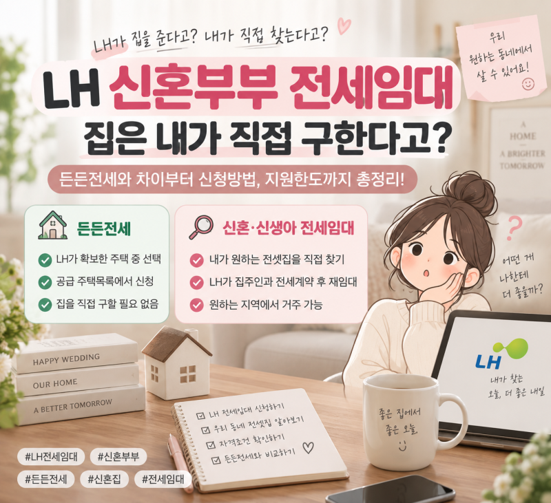 2026 LH 신혼부부 전세임대 총정리｜집은 내가 직접 구한다고? 든든전세와 차이