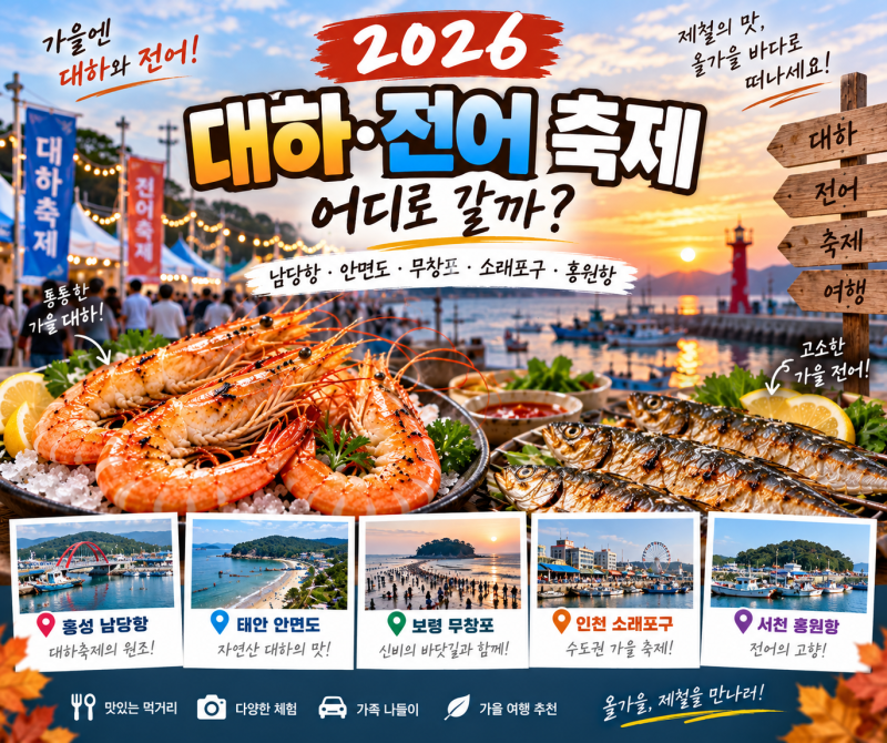 2026 대하 전어 축제 어디로 갈까? 남당항·안면도·무창포·소래포구 일정 총정리