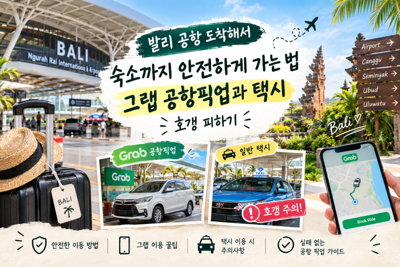 발리 공항 도착해서 숙소까지 안전하게 가는 법 그랩 공항픽업과 택시 호갱 피하기