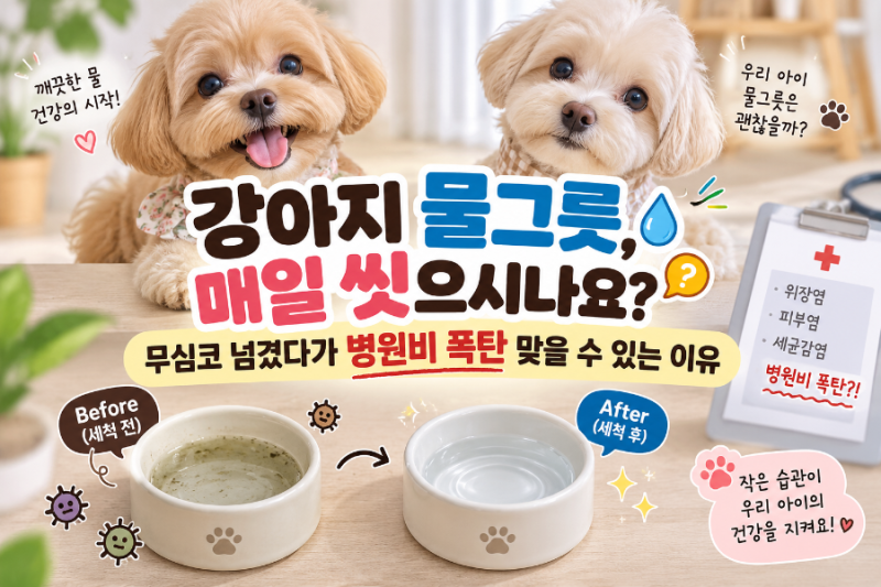 "강아지 물그릇, 매일 씻으시나요? 무심코 넘겼다가 병원비 폭탄 맞을 수 있는 이유"