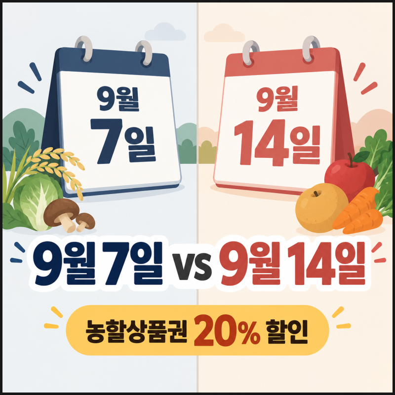 농할상품권 20% 할인, 9월 7일과 14일 중 내 차례는 언제일까요?