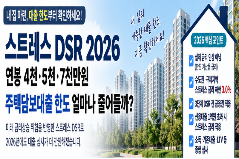 스트레스 DSR 2026｜연봉 4천·5천·7천만원 주택담보대출 한도 얼마나 줄어들까요?