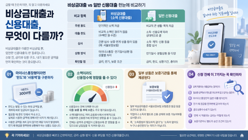 [상품 소개] 비상금대출은 신용대출과 무엇이 다를까? 소액 대출 받기 전 확인해야 할 기준