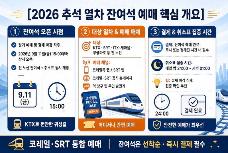 [2026년] 추석 KTX SRT 잔여석 예매 방법 (취소표 풀리는 시간 줍기 꿀팁 총정리!)