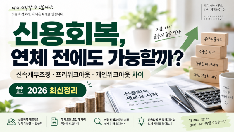 2026 신용회복 신청조건 총정리｜연체 전 가능할까? 신속채무조정·프리워크아웃·개인워크아....