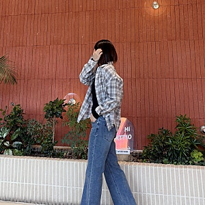 여자 가을코디 행텐 26FW 셔링티셔츠 청바지 셔츠 입어보기
