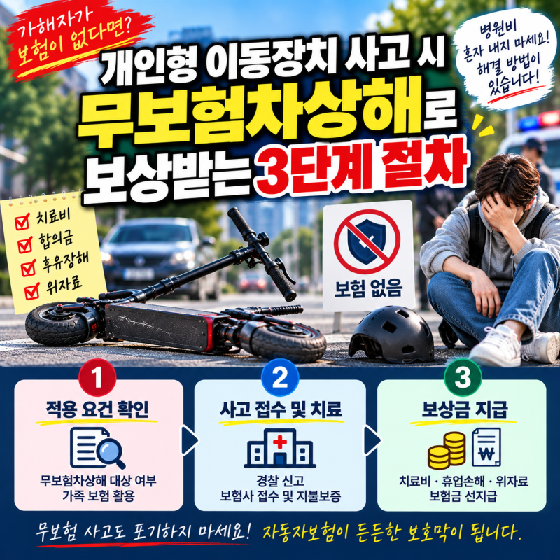 개인형 이동장치 사고 시 무보험차상해로 보상받는 3단계 절차