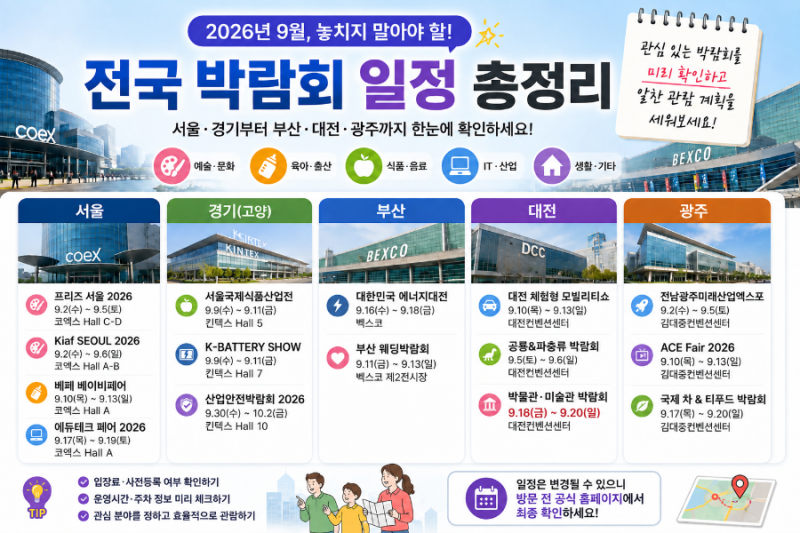 2026년 9월 전국 박람회 일정 총정리｜서울·경기부터 부산·대전·광주까지