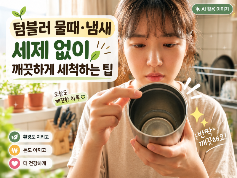 매일 쓰는 텀블러 안쪽 물때와 냄새 세제 없이 깨끗하게 세척하는 팁