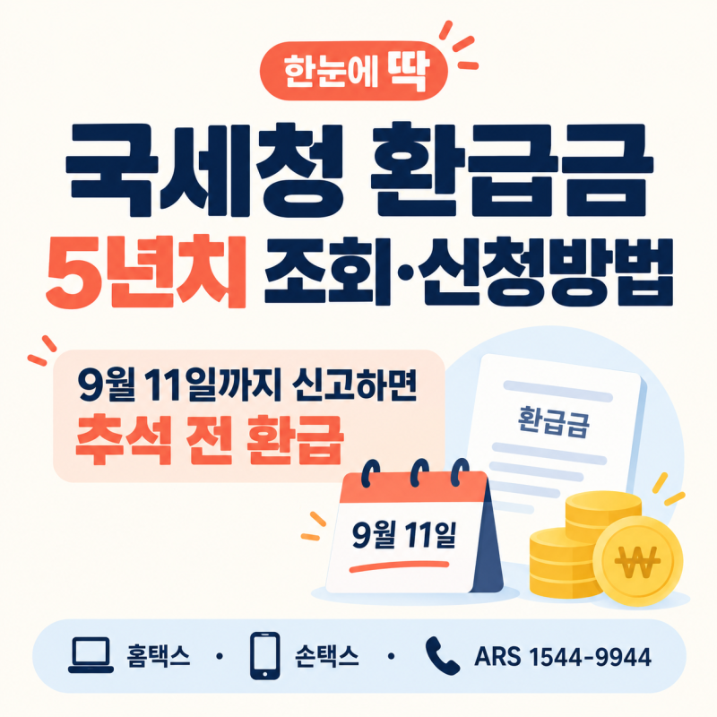 국세청 환급금 5년치 조회·신청방법｜9월 11일까지 신고하면 추석 전 환급