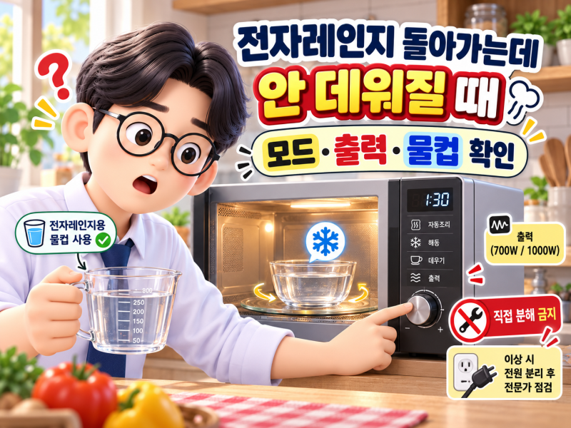 전자레인지 돌아가는데 안 데워질 때｜출력설정·용기·고장 확인 순서