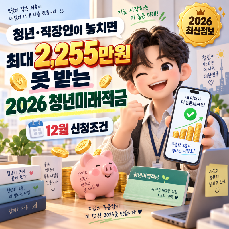 청년·직장인이 놓치면 최대 2,255만원 못 받는 2026 청년미래적금, 12월 신청조건