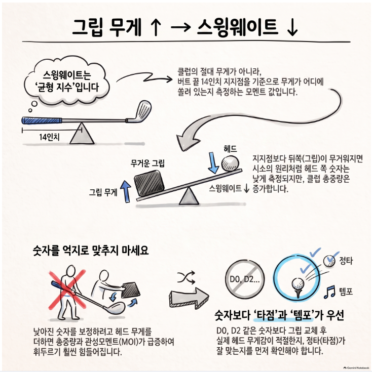 9/8그립을 더 무겁게 바꿨는데 왜 스윙웨이트는 오히려 내려갈까