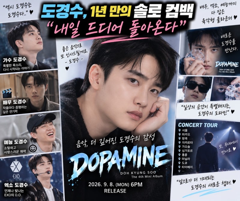 'Finally Returning Tomorrow!' Do Kyungsoo's Solo Comeback After a Year: A Multi-Talented Star Excelling in Acting, EXO, and Variety Shows