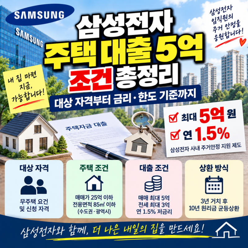 삼성전자 주택 대출 5억 조건 총정리: 대상 자격부터 금리·한도 기준까지