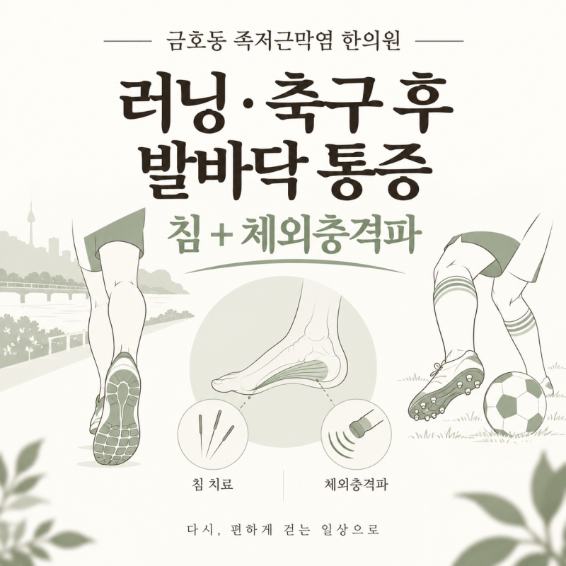금호동 족저근막염 한의원, 러닝·축구 후 발바닥이 아프다면 침치료와 체외충격파는 어떻게....
