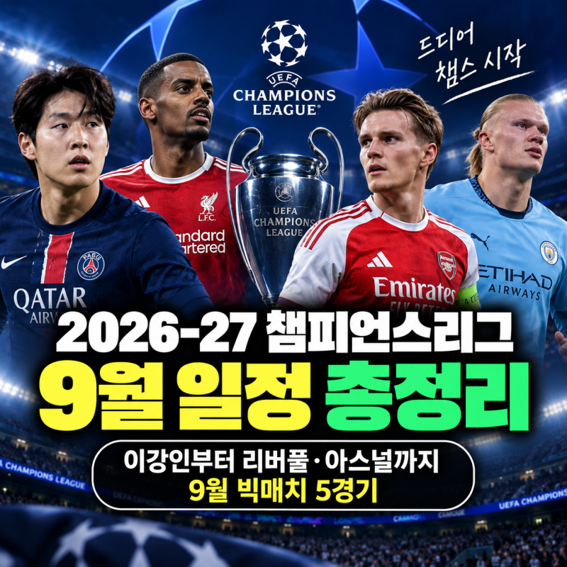 “드디어 챔스 시작” 2026-27 챔피언스리그 9월 일정, 이강인부터 리버풀·아스널까지(+9월 빅....