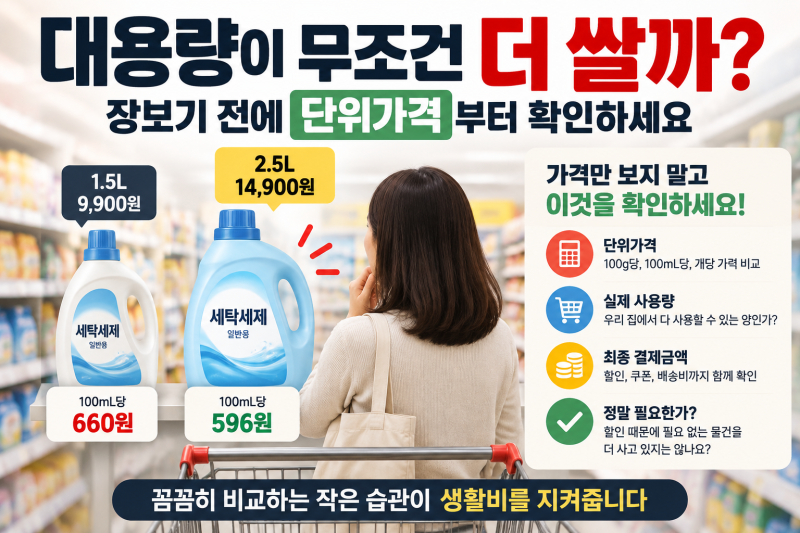 대용량이 정말 더 쌀까? 1+1 사기 전에 단위가격부터 보세요