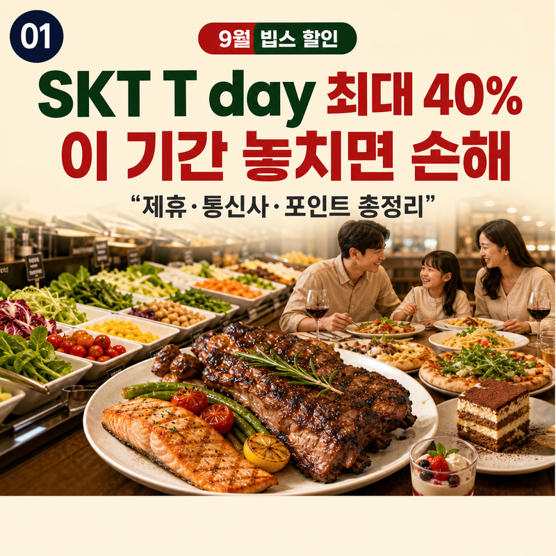 [빕스 9월 할인] SKT T데이 40% 반값 혜택! 제휴/통신사 카드 완벽 정리