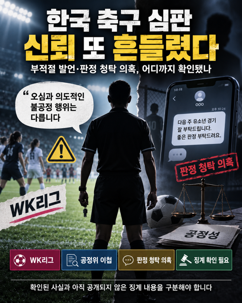 한국 축구 심판 논란, 지소연 ‘걸스데이’ 발언에 고교축구 판정 청탁 의혹까지
