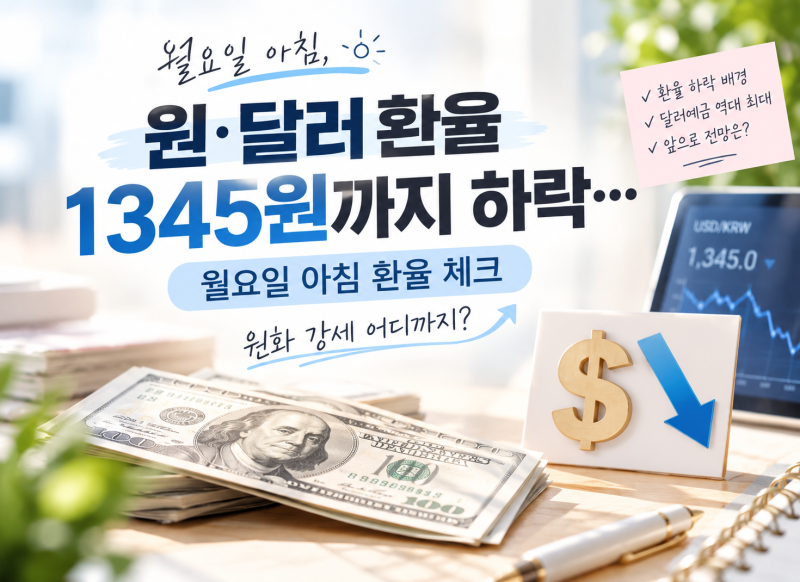 원·달러 환율 1345원까지 하락…월요일 아침 환율 체크