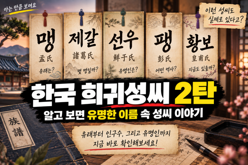 한국 희귀성씨 2탄｜팽현숙의 ‘팽’씨, 실제로 몇 명이나 있을까? 희귀 성씨5개 탐구