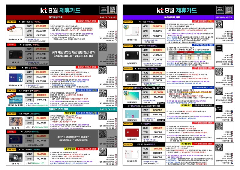 2026년 9월 KT 제휴카드 총정리! 롯데카드 영업정지