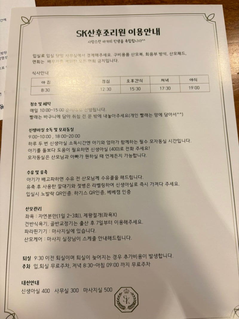 Sk산후조리원 솔직 후기 연년생 경산모