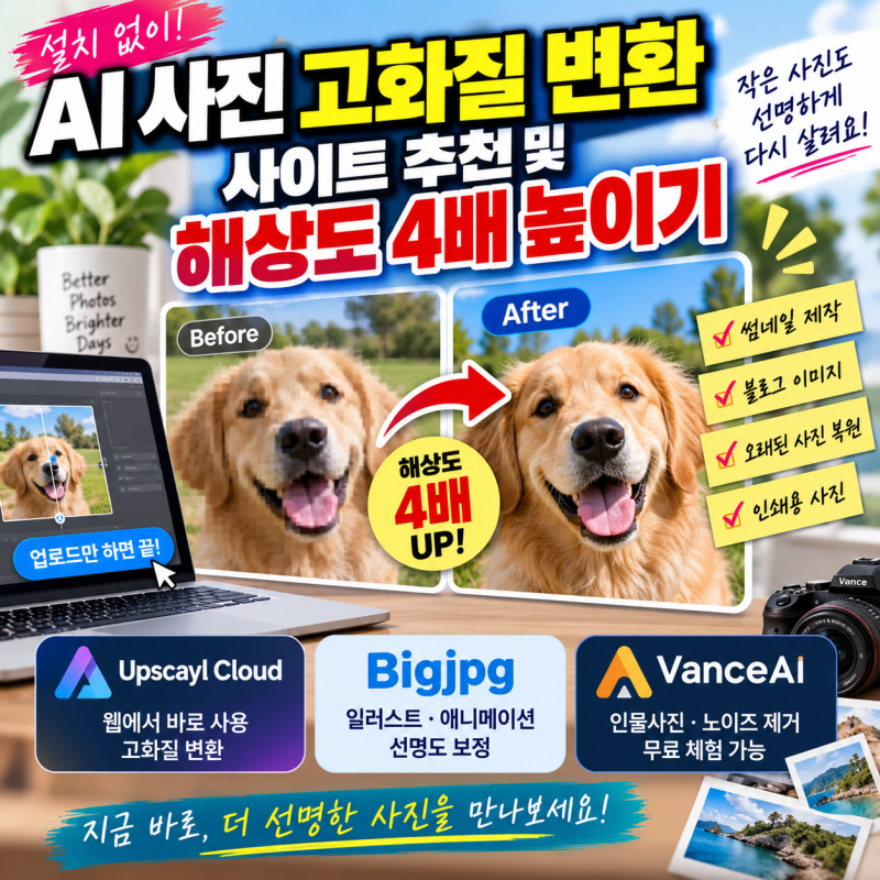 설치 없는 AI 사진 고화질 변환 사이트 추천 및 해상도 4배 높이기