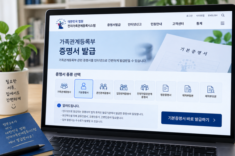 기본증명서 인터넷발급 방법 온라인 신청