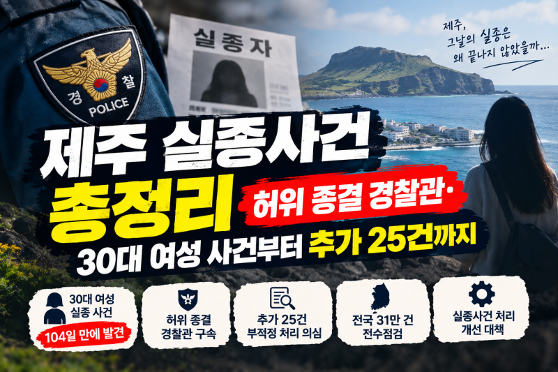 제주 실종사건 총정리｜허위 종결 경찰관·30대 여성 사건부터 추가 25건까지