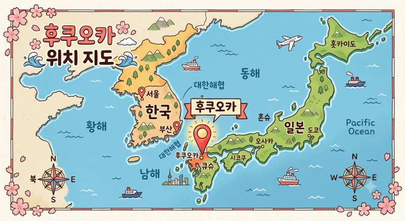 일본 후쿠오카 위치 지도 및 한국에서 가는 방법