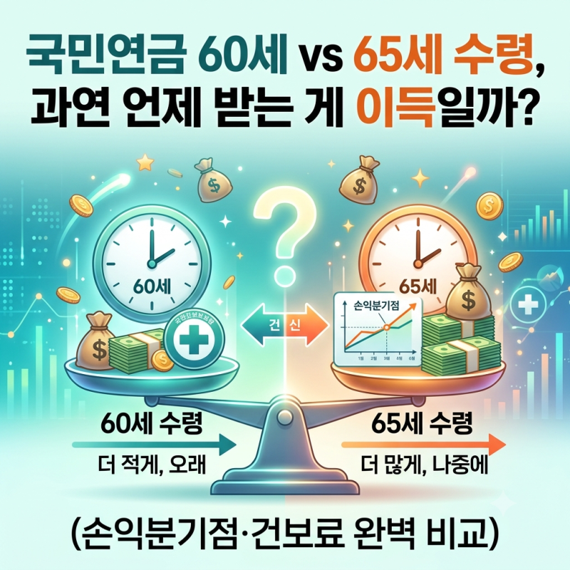 [이슈 분석]국민연금 60세 vs 65세 수령, 과연 언제 받는 게 이득일까? (손익분기점·건보료 완....