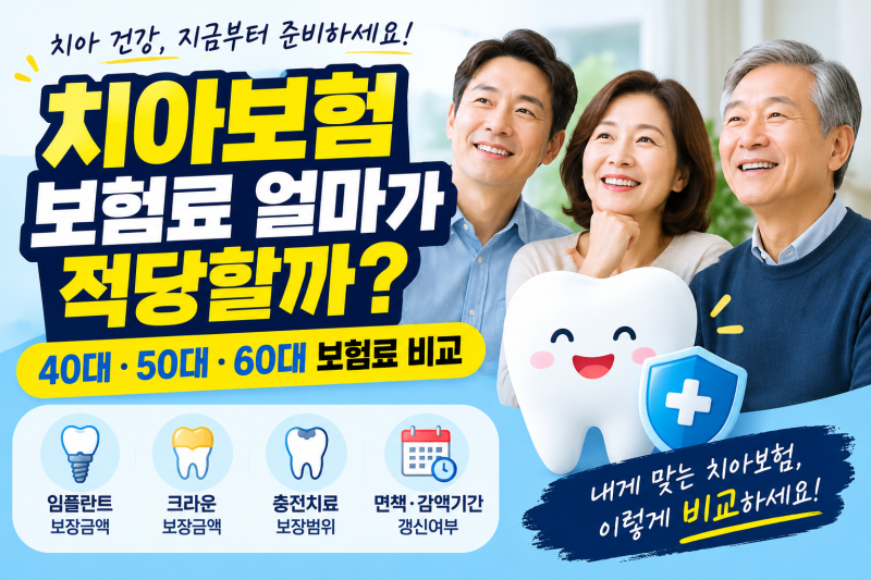 치아보험 보험료 얼마가 적당할까?｜40대·50대·60대 보험료 비교