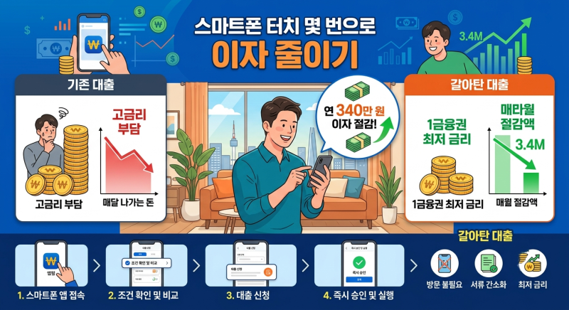 2026 주택담보대출 갈아타기 (+1금융권 금리 비교로 연 이자 340만 원 줄인 절차)