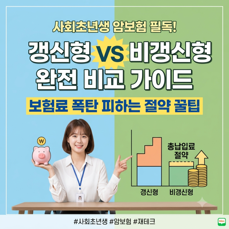 암보험 갱신형 비갱신형 완전 비교: 사회초년생 보험료 절약 꿀팁