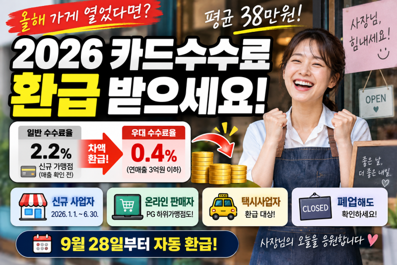2026 카드수수료 환급｜올해 가게 열었다면 평균 38만원, 폐업해도 확인하세요