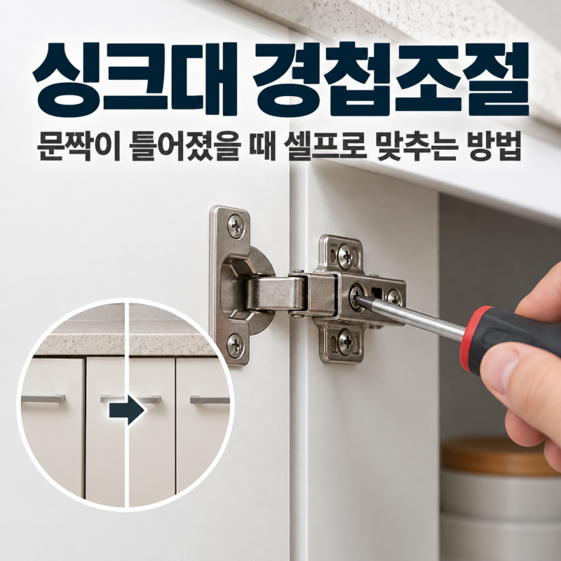 싱크대 경첩조절 삐뚤어진 문짝 간단하게 맞추기