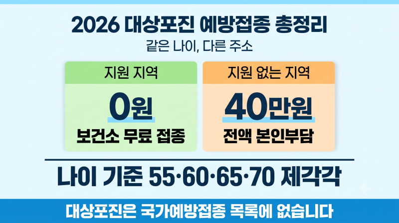 2026 대상포진 예방접종 총정리 | 같은 65세인데 사는 곳에 따라 0원과 40만원으로 갈립니다 (지....