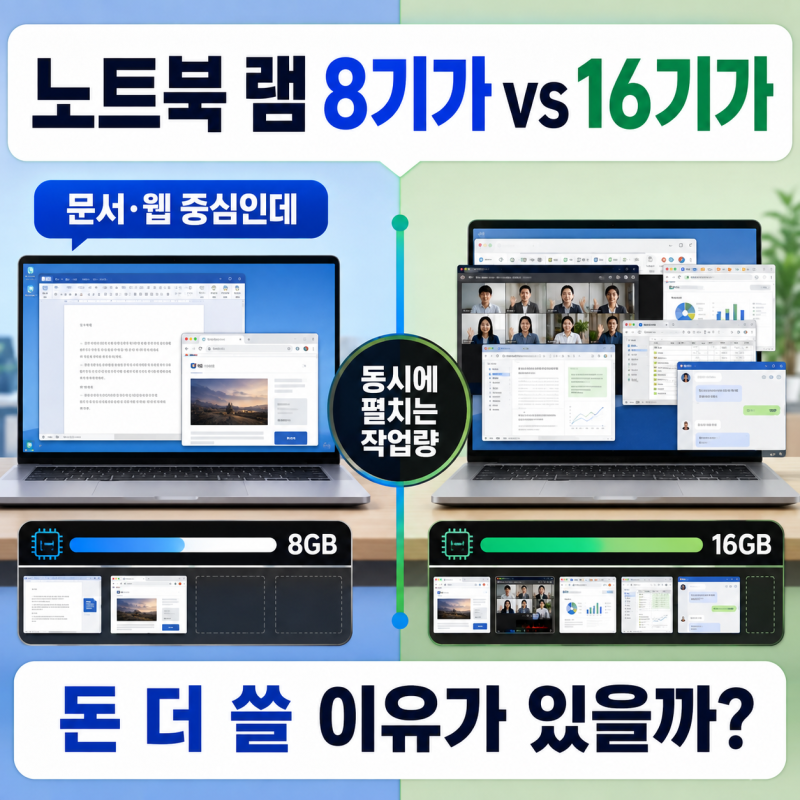 노트북 램 16기가, 문서·웹 중심인데 8기가보다 돈 더 쓸 이유가 있을까?