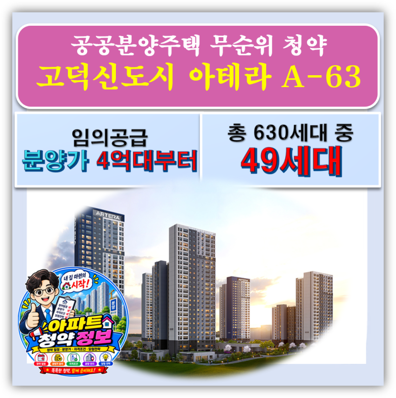 고덕신도시 아테라 A-63블록 공공분양주택 무순위청약 분양가 4억대, 신청해 볼까?