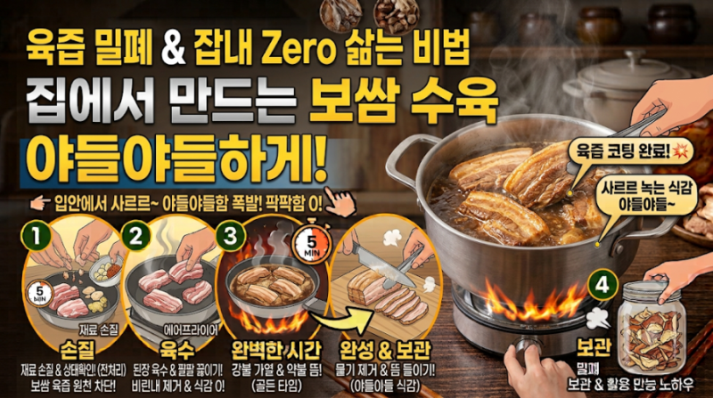 집에서 만드는 보쌈 수육 육즙 안 빠지고 잡내 없이 야들야들하게 삶는 법