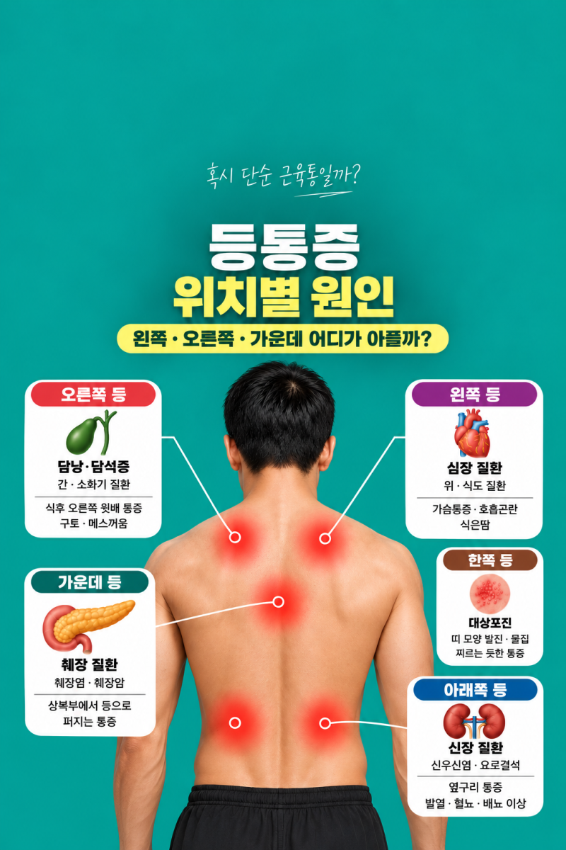 『등통증 위치별 원인』 왼쪽·오른쪽·가운데 통증, 췌장암 등통증은 다를까?
