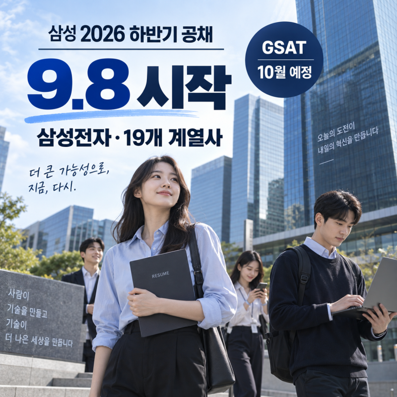 삼성 2026 하반기 공채 9월 8일 시작 삼성전자·계열사·GSAT 일정은?