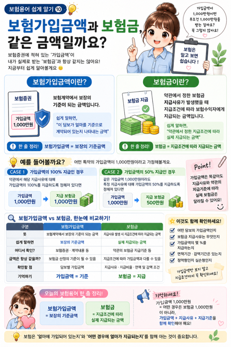 보험용어 쉽게 알기 ⑩ 보험가입금액과 보험금, 같은 금액일까요?