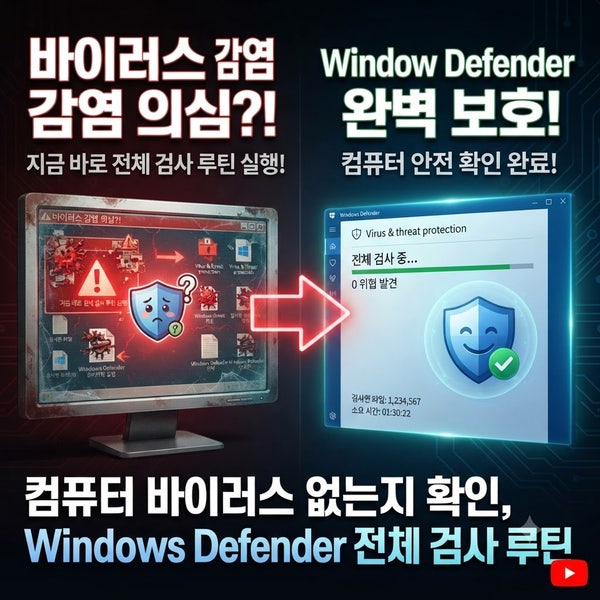 컴퓨터 바이러스 없는지 확인, Windows Defender 전체 검사 루틴
