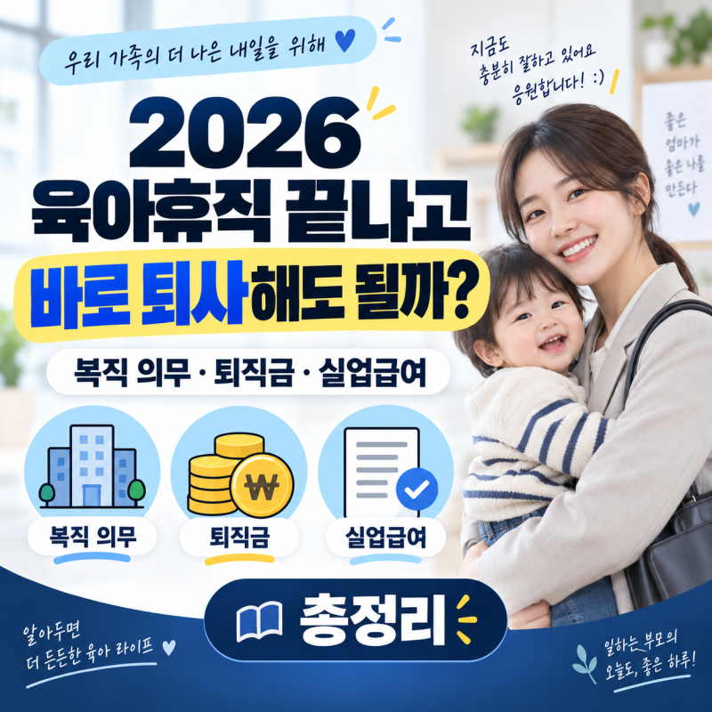 2026 육아휴직 끝나고 바로 퇴사해도 될까? 복직 의무·퇴직금·실업급여 총정리