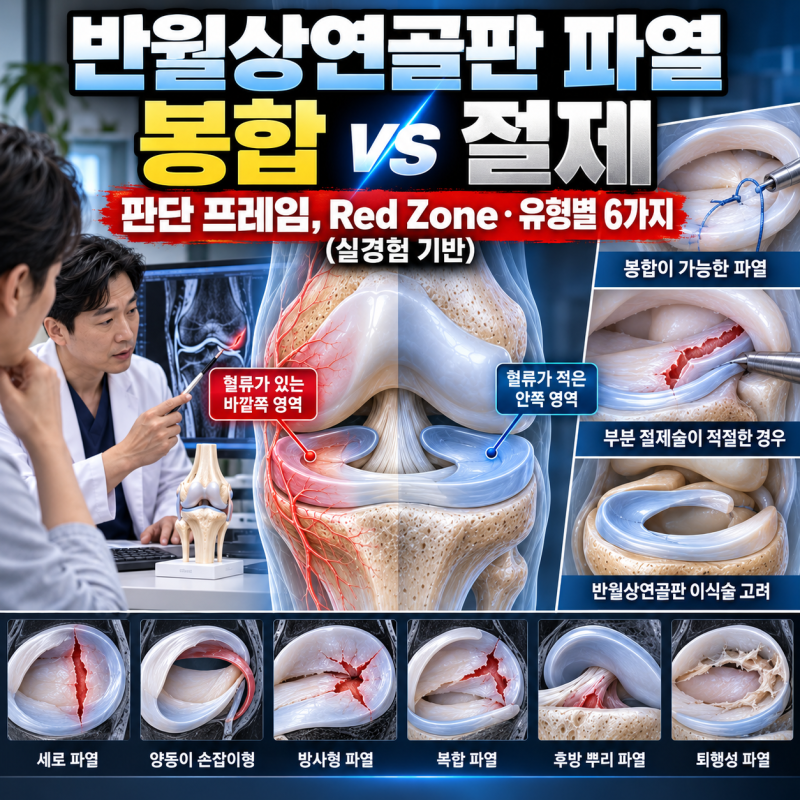 반월상연골판 파열 봉합 vs 절제 판단 프레임, Red Zone·유형별 6가지 (실경험 기반)
