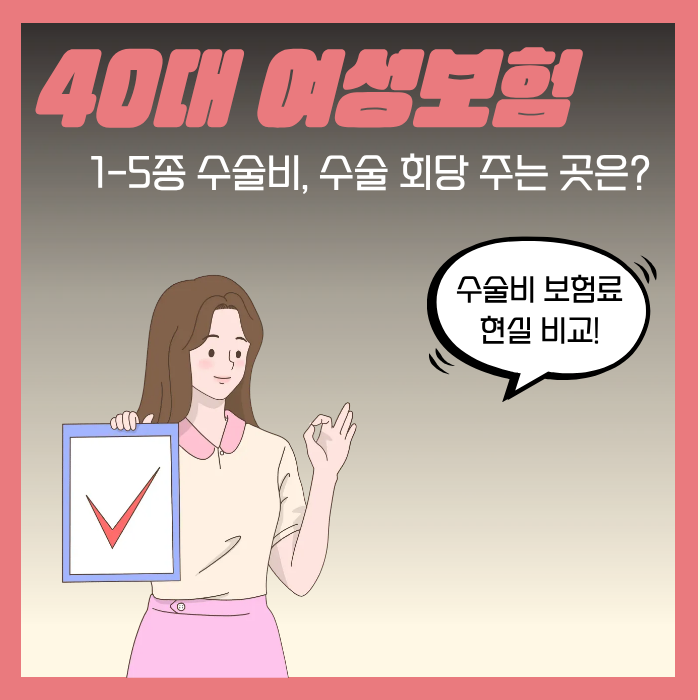 40대 여성보험 비교, 1-5종 수술비 : 수술 1회당 보장되는 곳은?