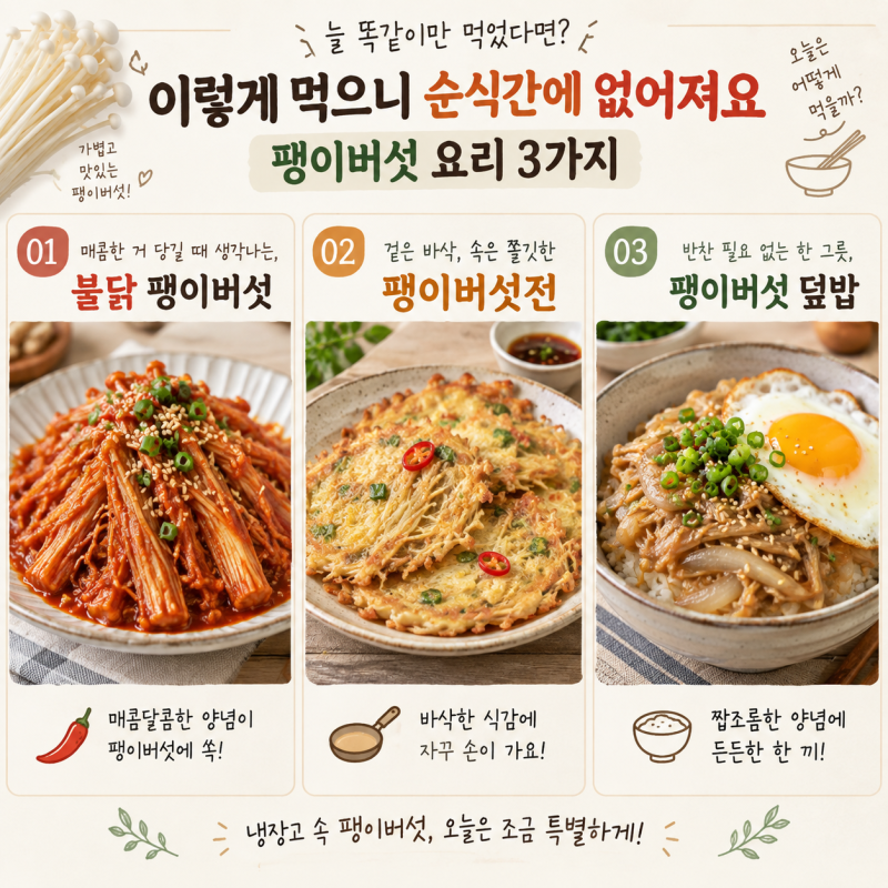 “이렇게 먹으니 순식간에 없어져요” 팽이버섯 요리 3가지